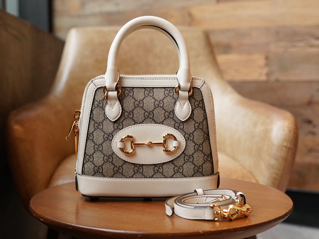 Túi Xách Nữ Mini Gucci Horsebit 1955 640716 Logo Trắng