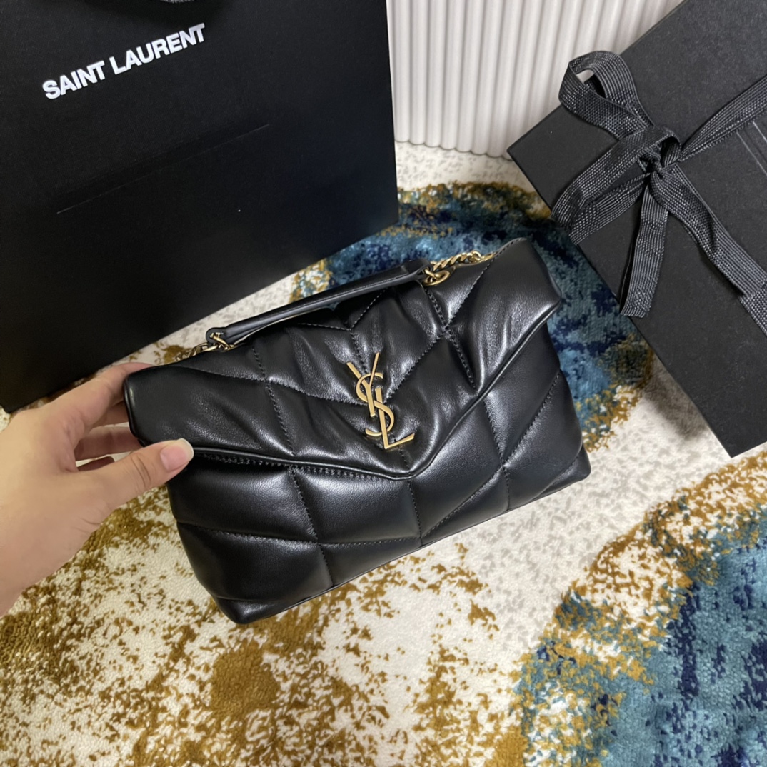 Túi Xách YSL LououPuffer 759337 Màu Đen Khóa Vàng