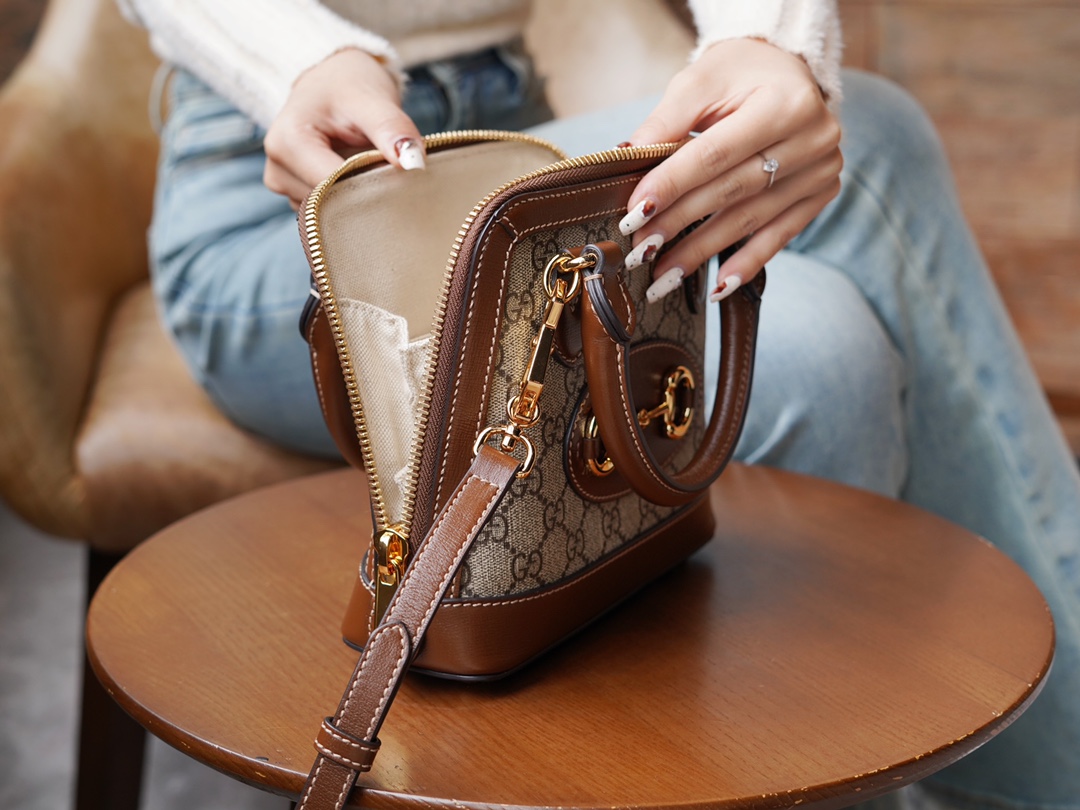 Túi Xách Nữ Mini Gucci Horsebit 1955 640716Logo Nâu 