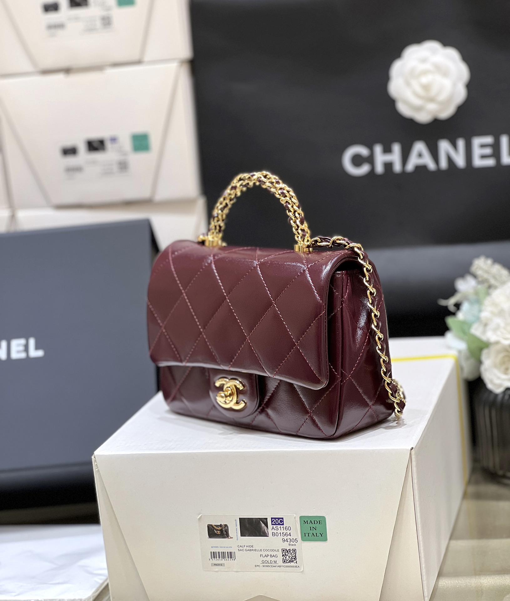 Túi Xách Chanel 24B Mini Flap with Top Handle Màu Đỏ Đô AS5032 
