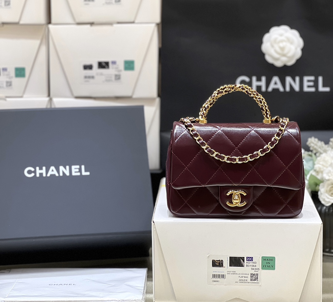 Túi Xách Chanel 24B Mini Flap with Top Handle Màu Đỏ Đô AS5032 