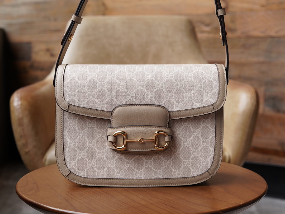 Túi Xách Nữ Gucci Horsebit 1955 602204 Logo Trắng