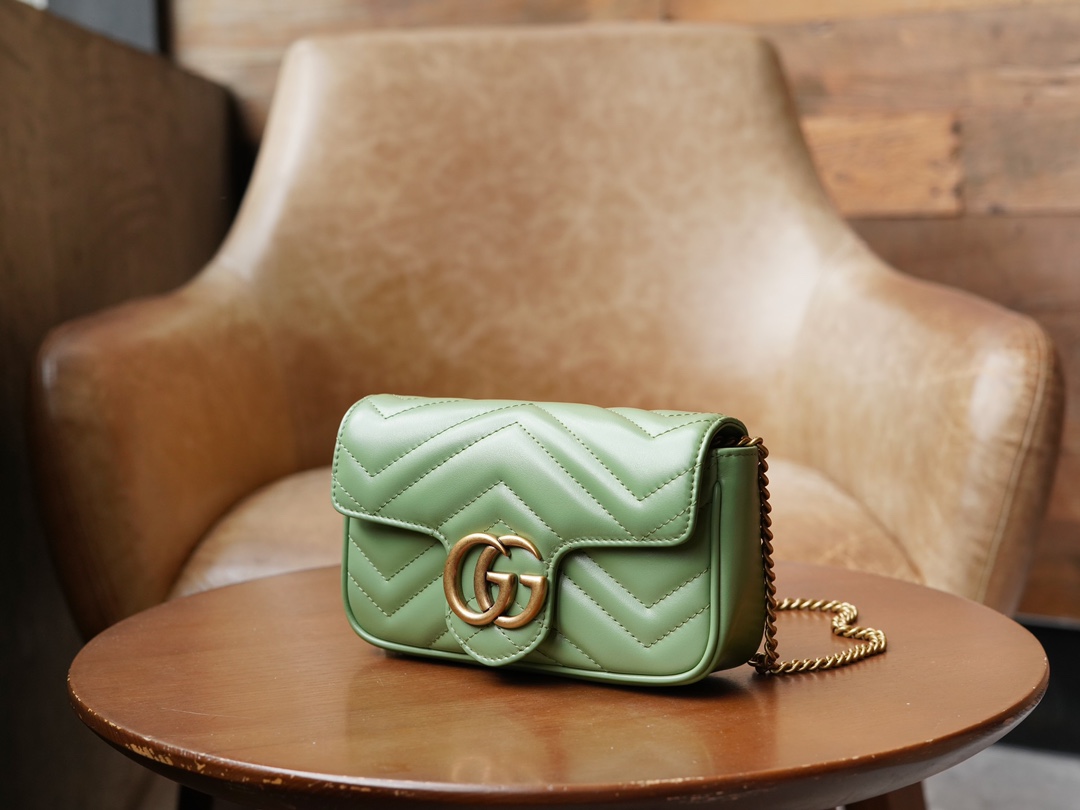 Túi Xách Nữ Sac Super Mini GG Marmont 476433 Màu Xanh Lá 