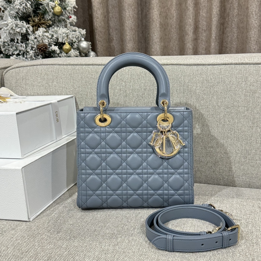 Túi Xách Tay Lady Dior Nữ Màu Xanh Dương Nhạt