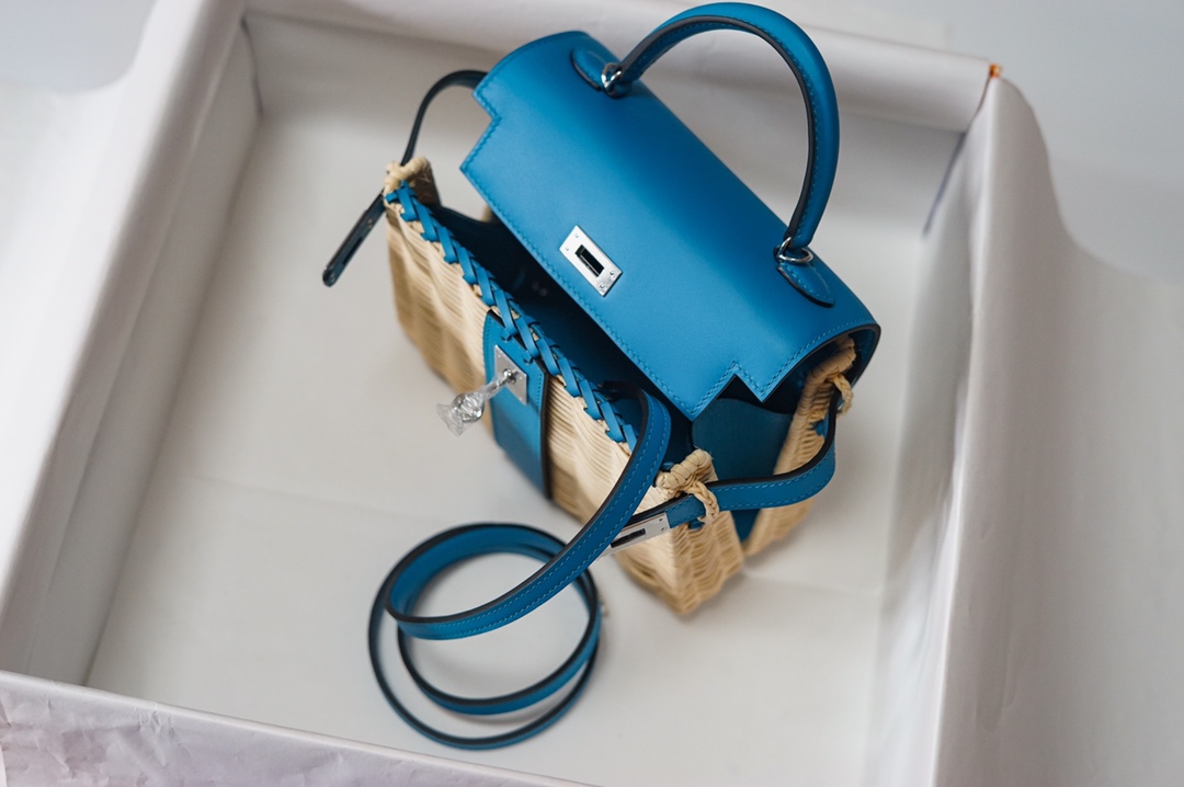 Túi xáchhermes Kelly Picnc màu xanh 