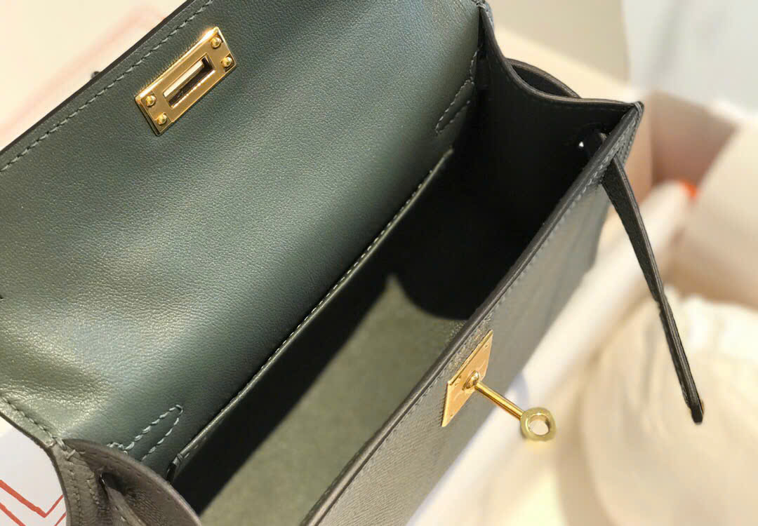 Túi xách Hermes Kelly Mini xanh rêu 