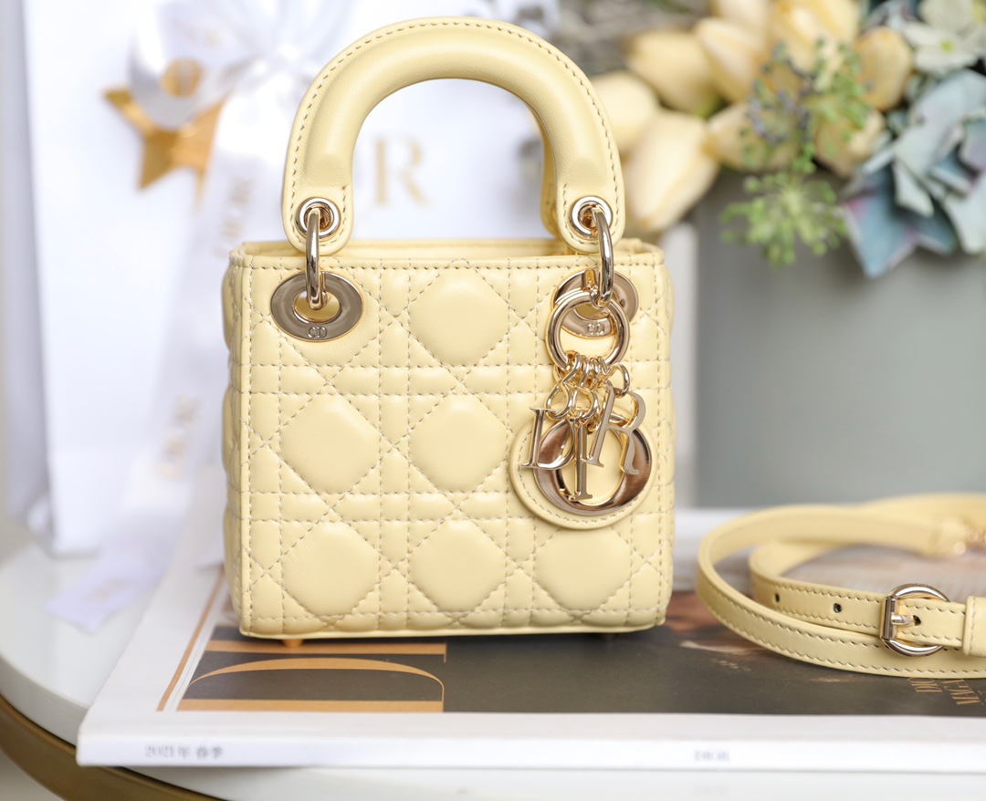 Túi Xách Lady Dior Nữ Mini Màu Vàng