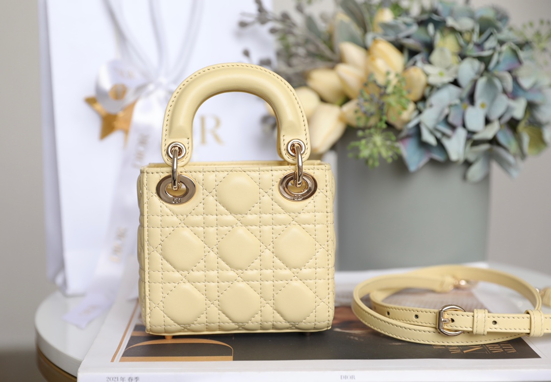 Túi Xách Lady Dior Nữ Mini Màu Vàng