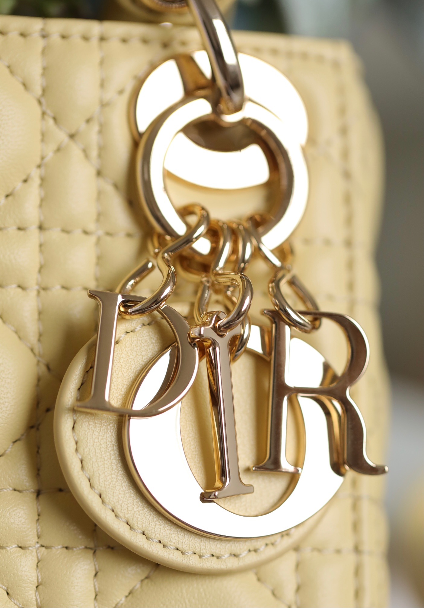Túi Xách Lady Dior Nữ Mini Màu Vàng
