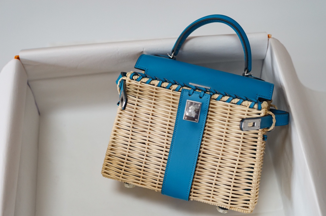 Túi xáchhermes Kelly Picnc màu xanh 