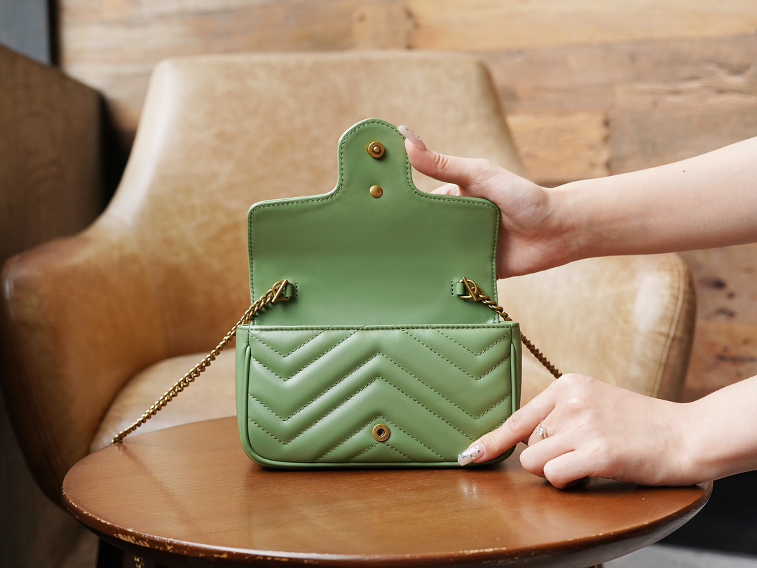 Túi Xách Nữ Sac Super Mini GG Marmont 476433 Màu Xanh Lá 