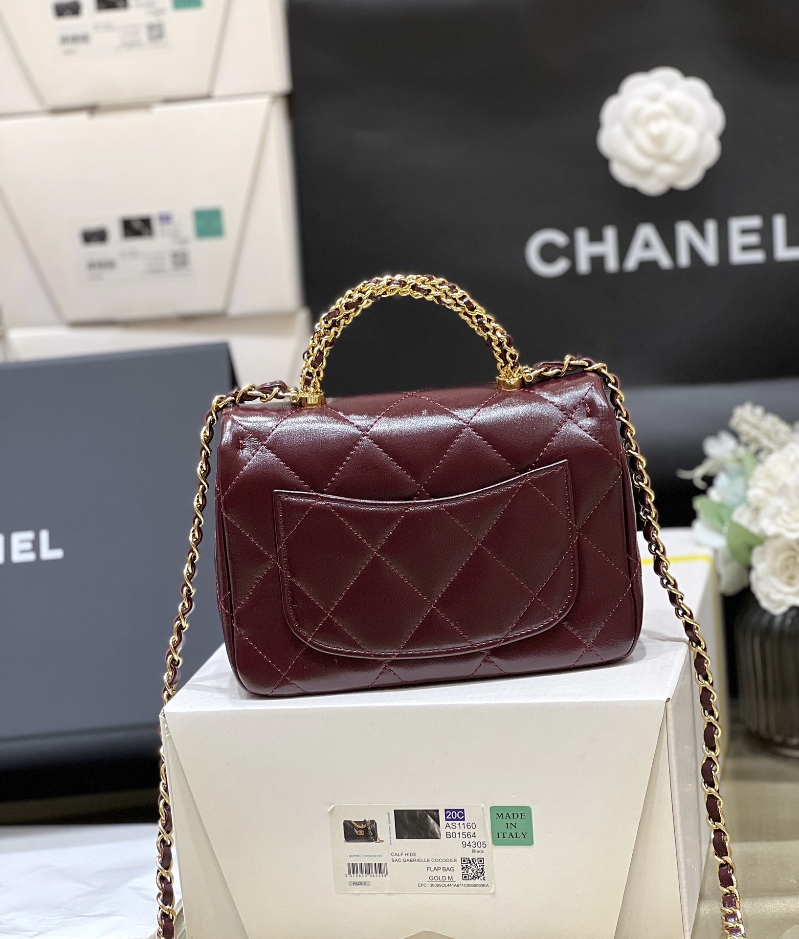 Túi Xách Chanel 24B Mini Flap with Top Handle Màu Đỏ Đô AS5032 