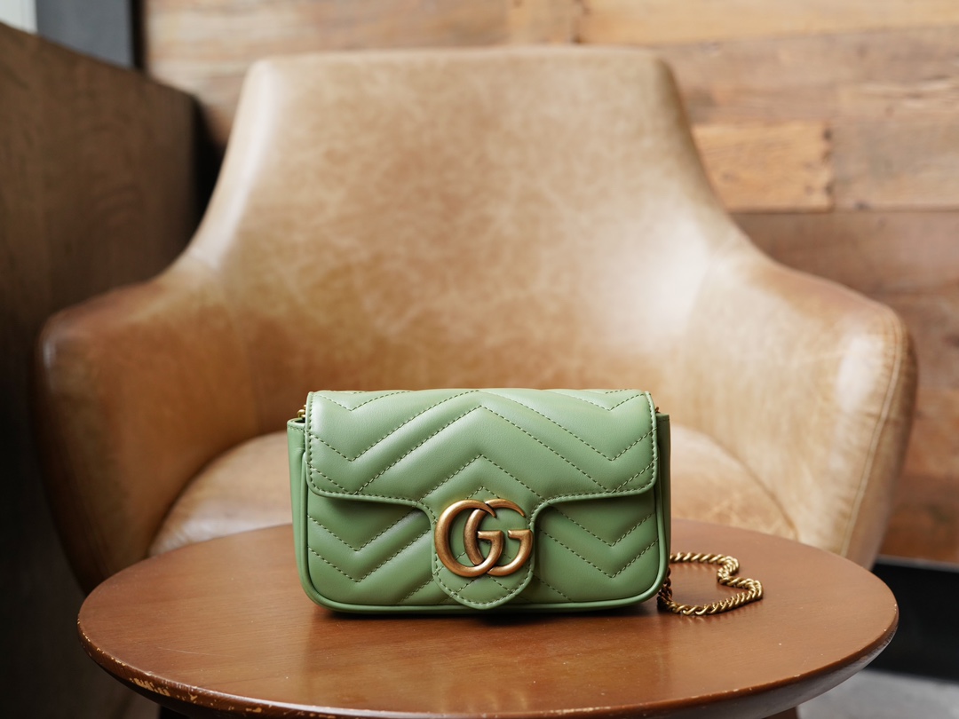 Túi Xách Nữ Sac Super Mini GG Marmont 476433 Màu Xanh Lá 