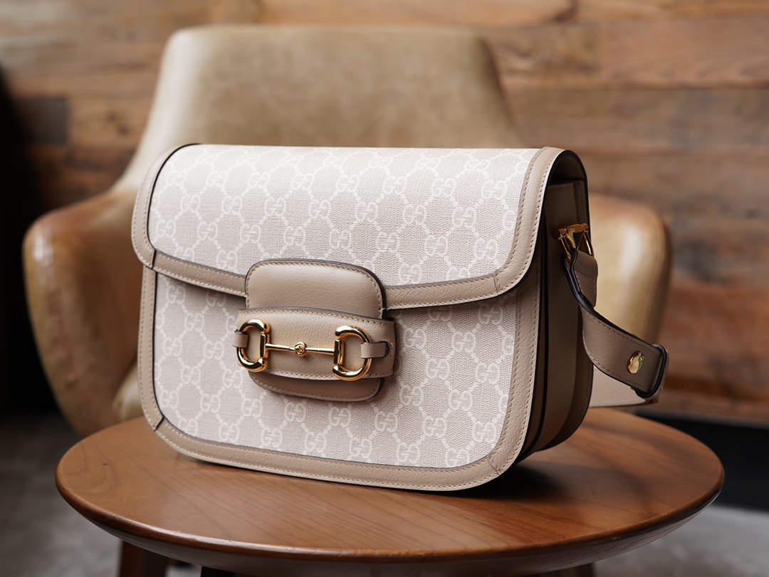 Túi Xách Nữ Gucci Horsebit 1955 602204 Logo Trắng
