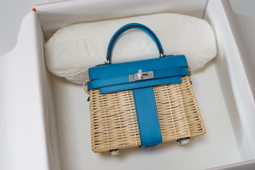 Túi xáchhermes Kelly Picnc màu xanh 